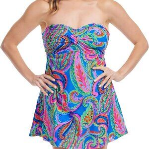MAZU SWIM ONE-PIECE BATHING DRESS SIZE 10. TWIST FRONT A-LINE FRENCH PAISLEY
